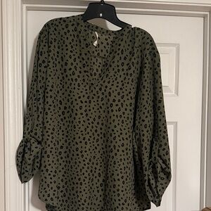 Lush Olive Green and Black Blouse